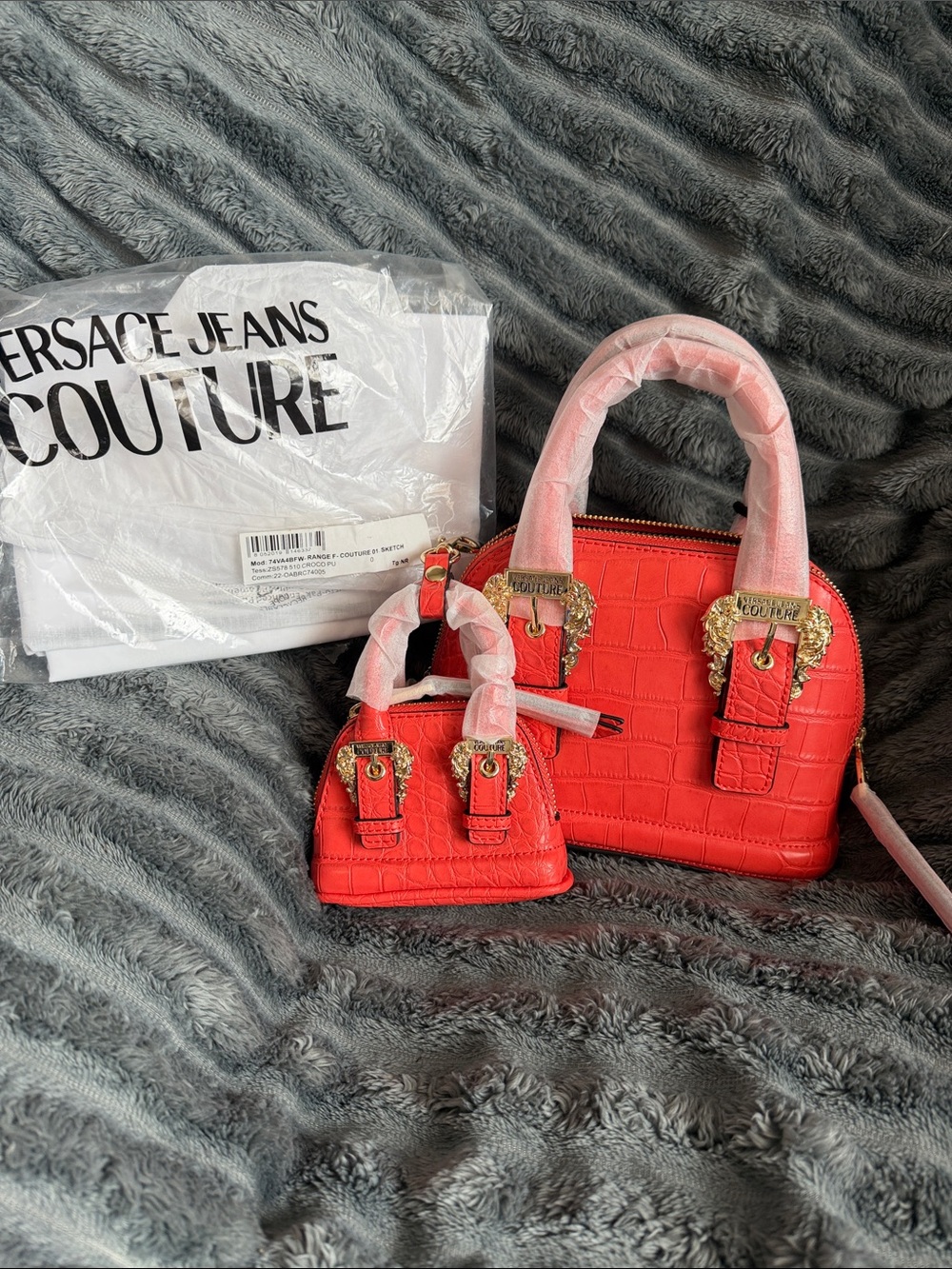 Versace Jeans Couture Orange Croc-Embossed Mini Satchel Duo